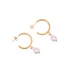 Σκουλαρίκια "Shiny perl". - gold plated stainless steel earrings with white perl