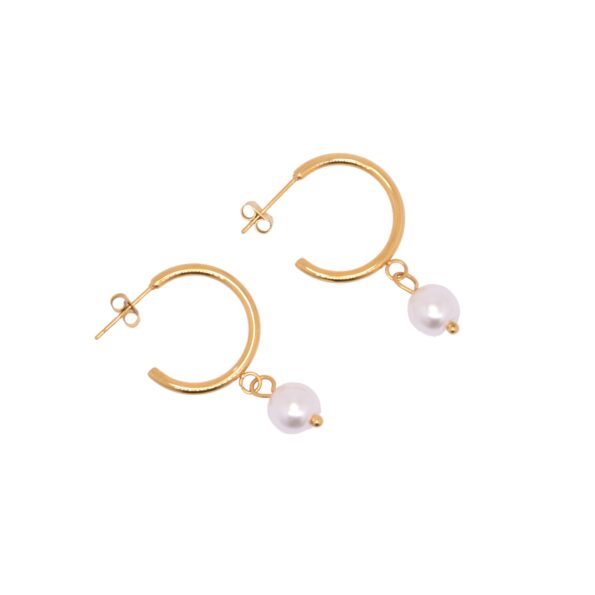 Σκουλαρίκια "Shiny perl". - gold plated stainless steel earrings with white perl